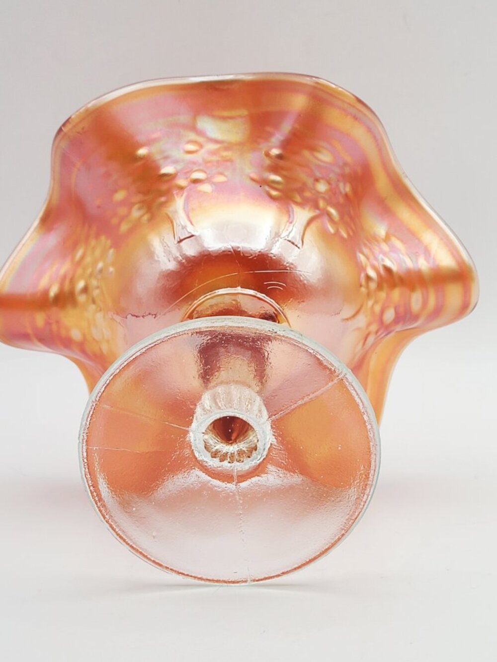 Fenton Marigold Carnival Glass Orange Tree Ruffled Sherbet Compote - Picture 5 of 11